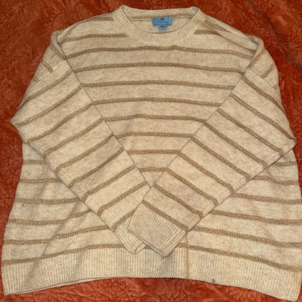 Oversized Striped Cream and Gold Sweater